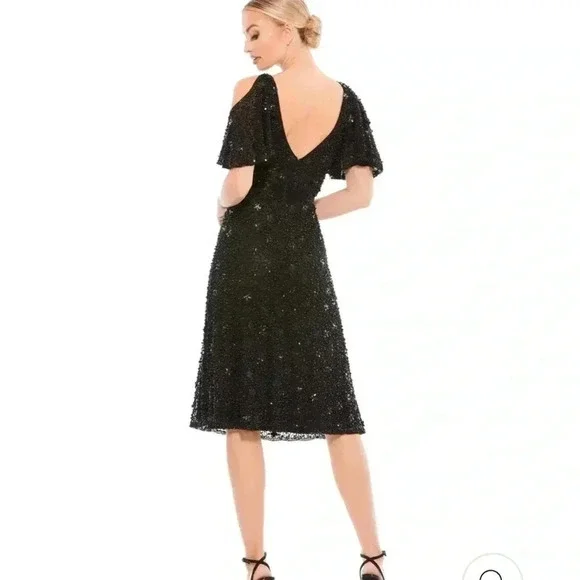 NWT Mac Duggal Cold Shoulder Sequins Dress - Picture 2 of 8
